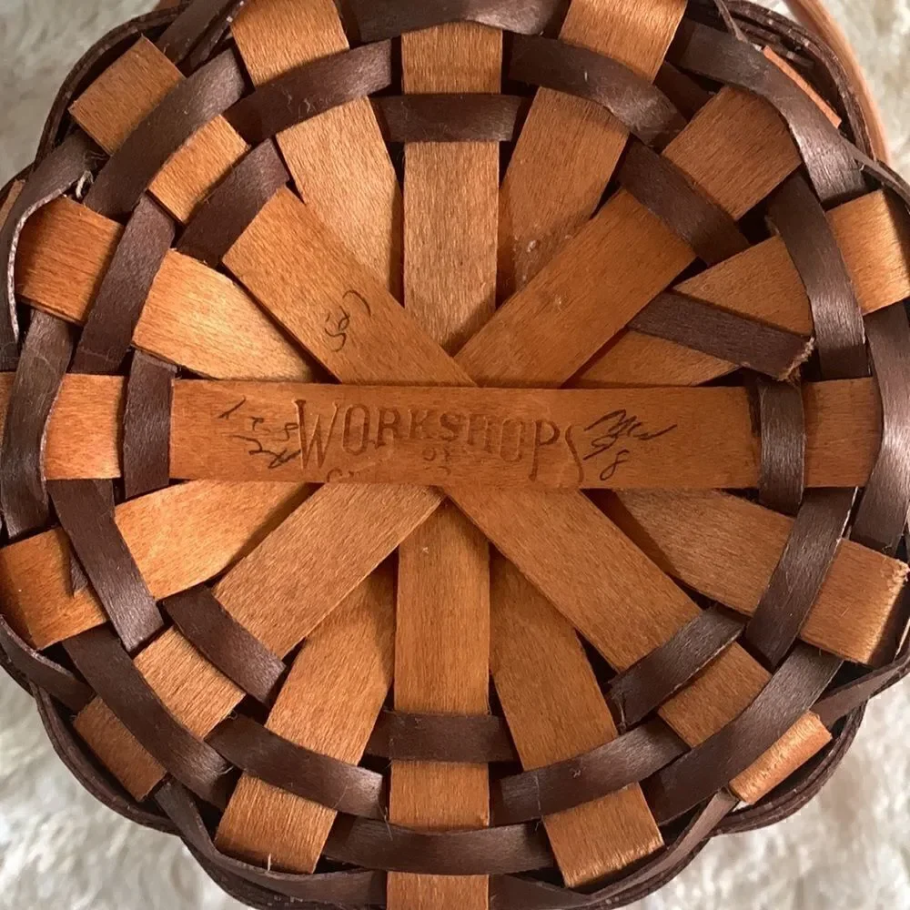 Henn Workshops Woven Wooden Basket w/Handle Hand Crafted Vintage 1998